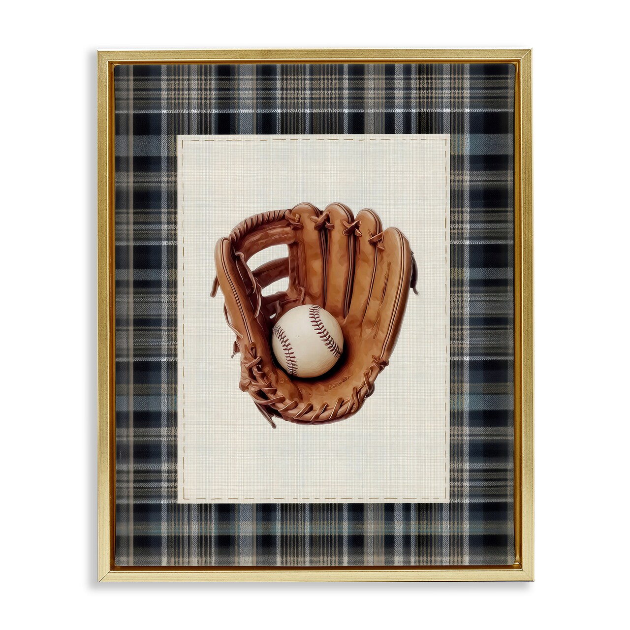 Stupell Industries Baseball Glove with Plaid Floating Frame, design by Arlington Prints